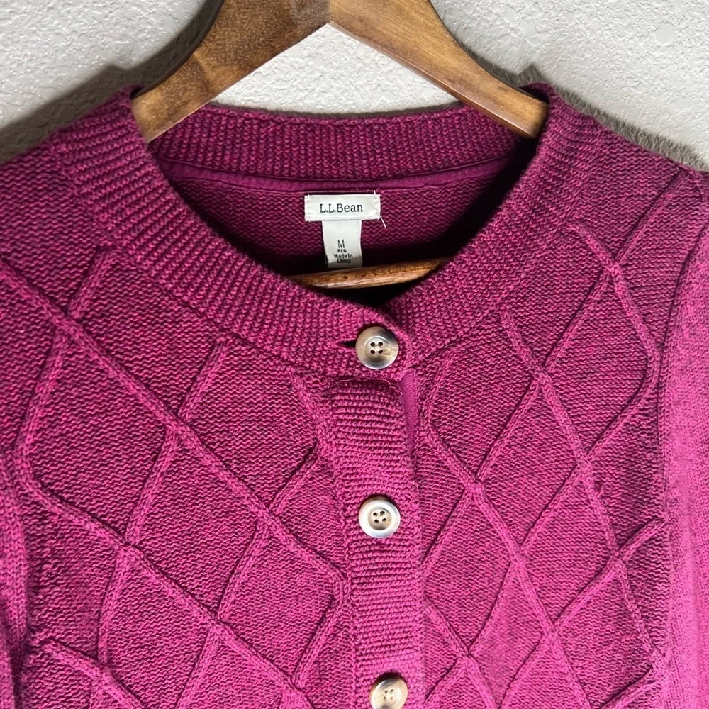 L. L. Bean Women’s Cable Knit Open Front Button Up Cardigan Sweater - Picture 5 of 10